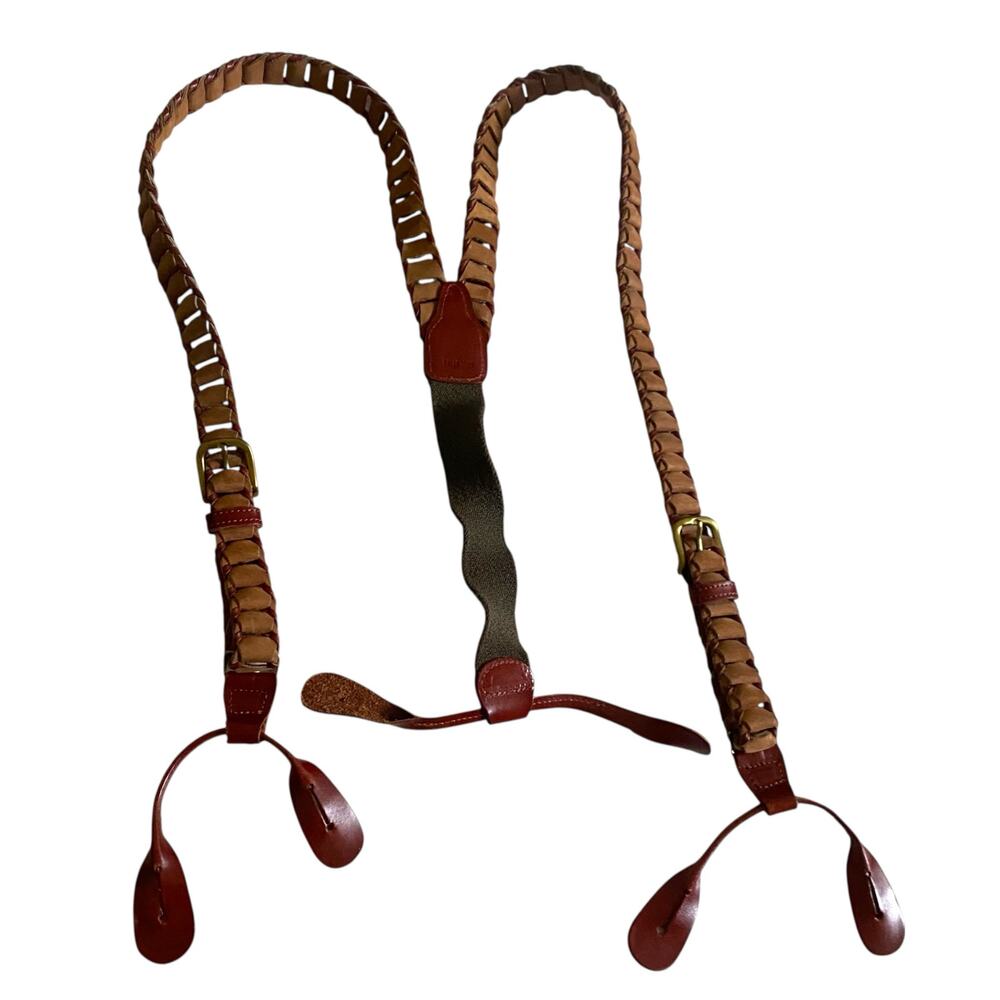 Vintage Men's Braided Brown Leather Adjustable Suspenders - Made in Argentina